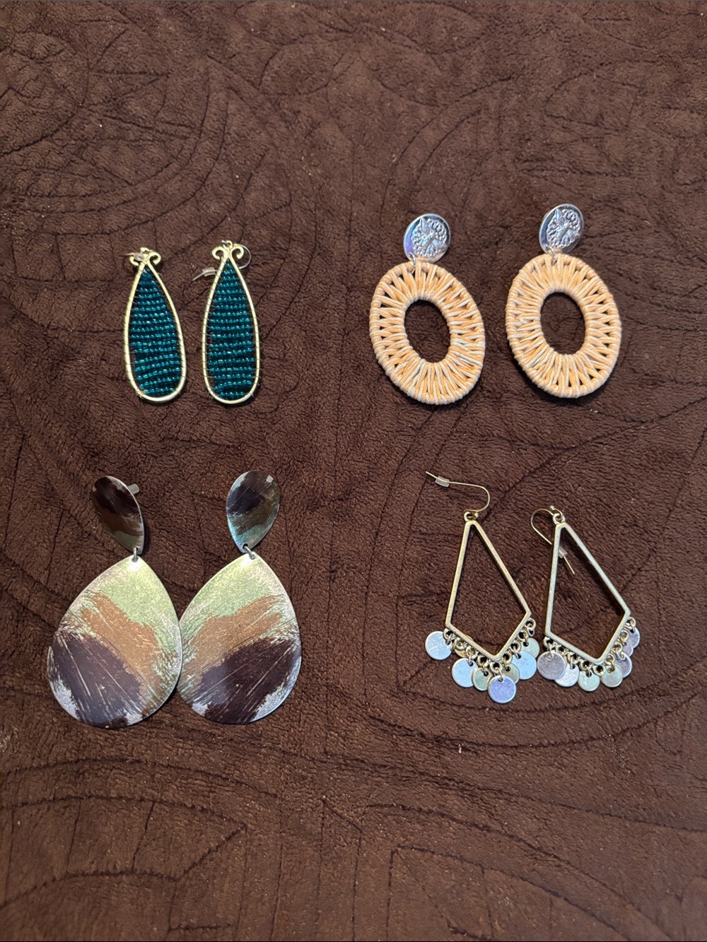 Assorted Women's Teardrop and Dangle Earrings Set — Green, Tan, Brown, Gold/Sil